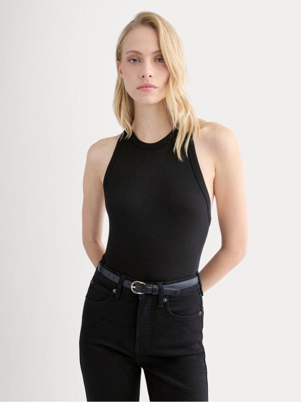 Everlane Black Luxe Ribbed High Neck Racerback Tank Top S